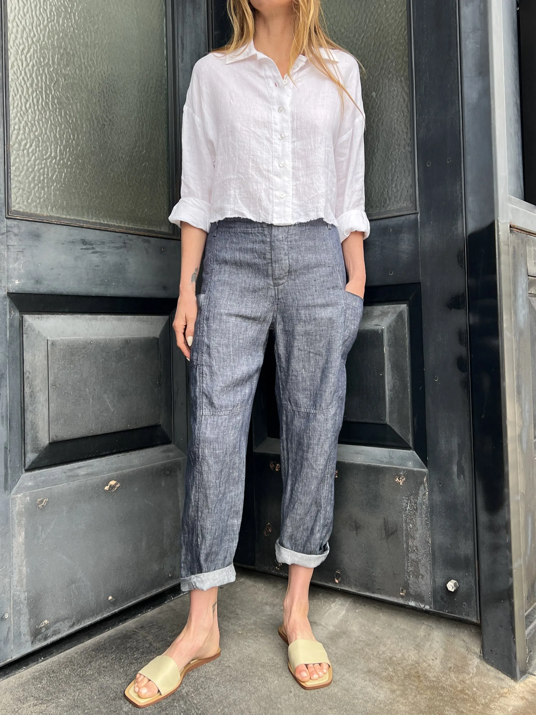 Torrance Pant in Indigo Linen - Indigo