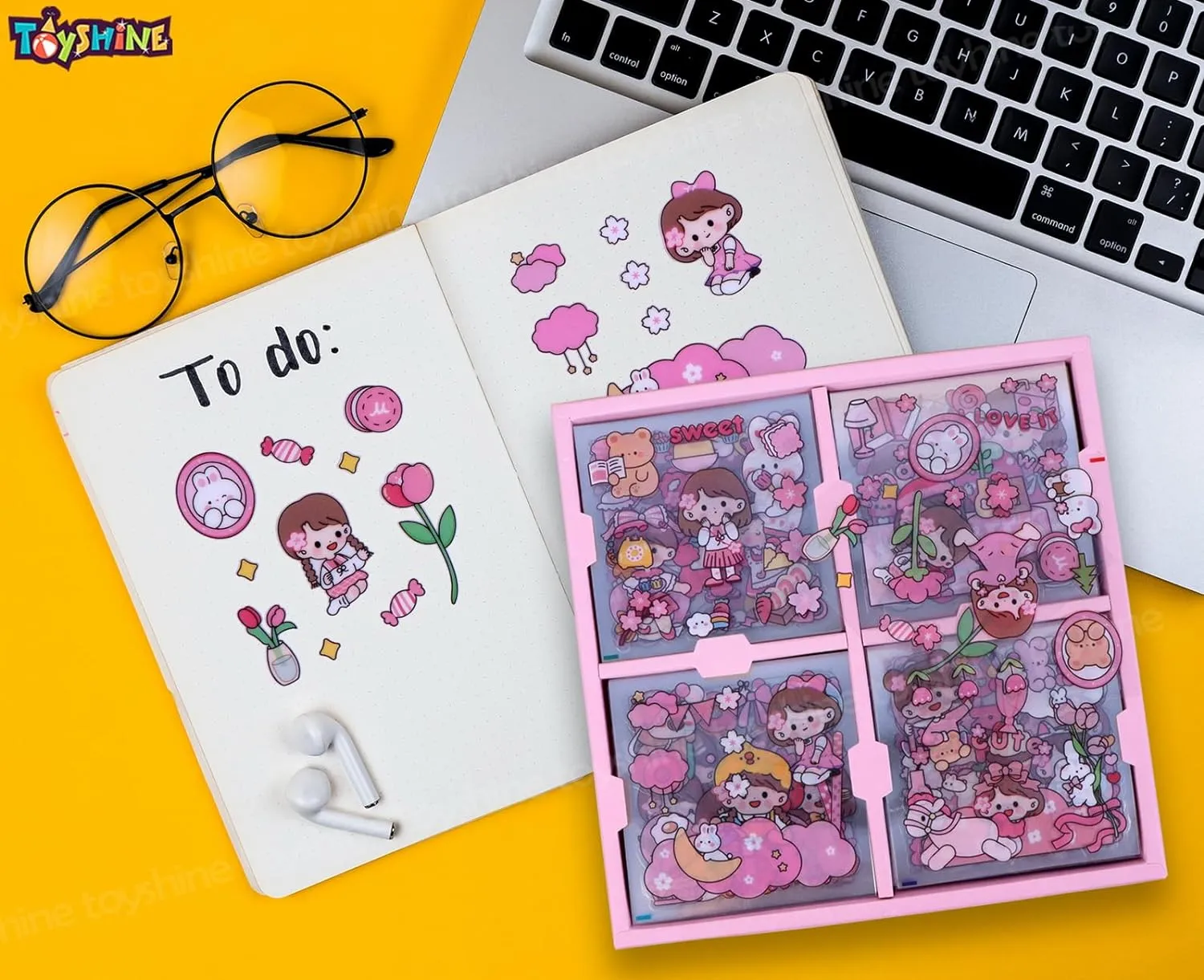 Toyshine Cute Handbook Decorative Washi Stickers Gift Box (2 Sets) for Scrapbook Diary Planner DIY Craft Album Calendar Notebook Laptop Phone Case-B