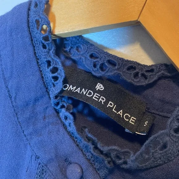 Tuckernuck Pomander Place Dutton Dress NWOT Women Small Navy Blue Lace Button Up