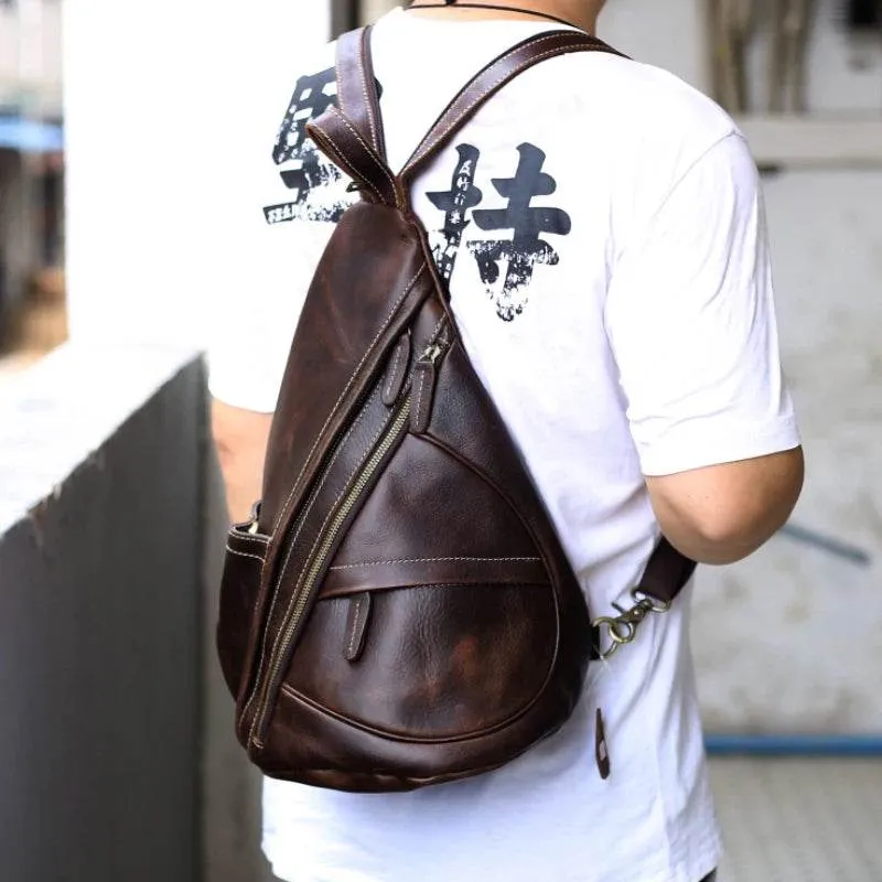 Unique Casual Genuine Leather Triangle Backpack for Men Women