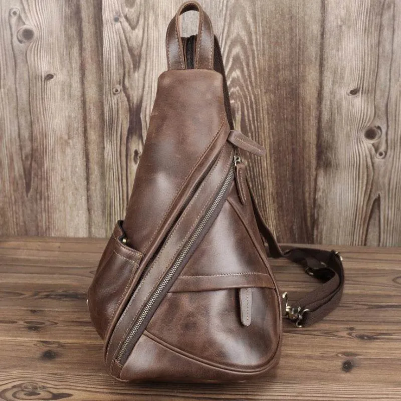 Unique Casual Genuine Leather Triangle Backpack for Men Women