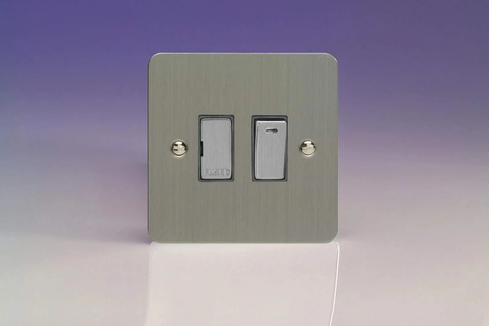 Varilight 13A Switched Fused Spur   Neon with Metal Inserts Brushed Steel XFS6ND