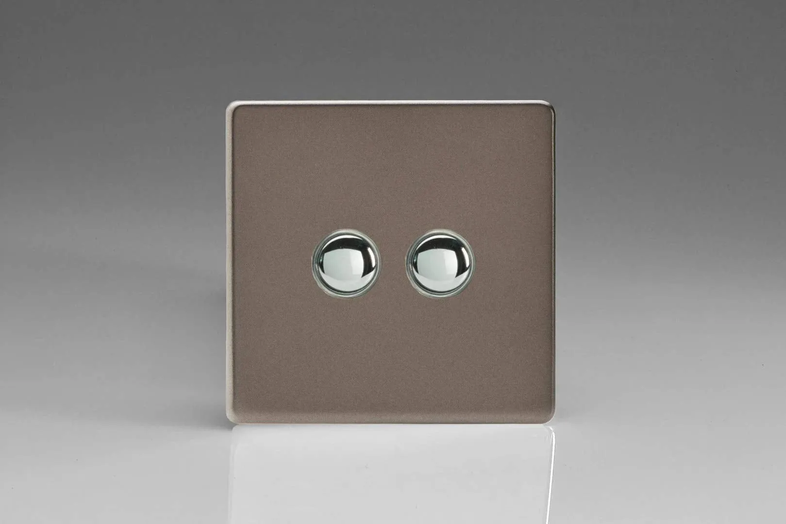Varilight 2-Gang 6A 1- or 2-Way Push-On/Off Impulse Switch Pewter XDRP2S