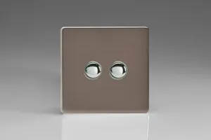 Varilight 2-Gang 6A 1- or 2-Way Push-On/Off Impulse Switch Pewter XDRP2S