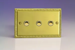Varilight 3-Gang 6A 1-Way Push-to-Make Momentary Switch (Twin Plate) Georgian Brass XGM3