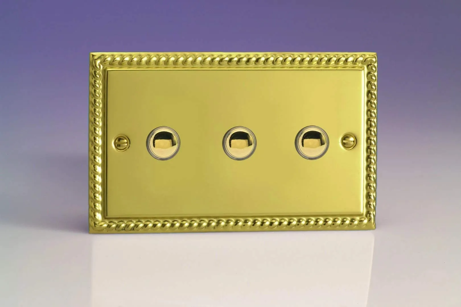 Varilight 3-Gang 6A 1-Way Push-to-Make Momentary Switch (Twin Plate) Georgian Brass XGM3