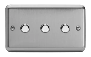 Varilight 3-Gang 6A 1-Way Push-to-Make Momentary Switch (Twin Plate) Matt Chrome XSM3