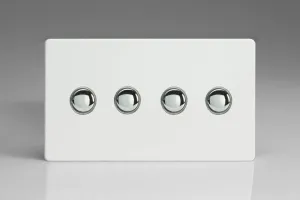 Varilight 4-Gang 6A 1- or 2-Way Push-On/Off Impulse Switch (Twin Plate) Premium White XDQP4S
