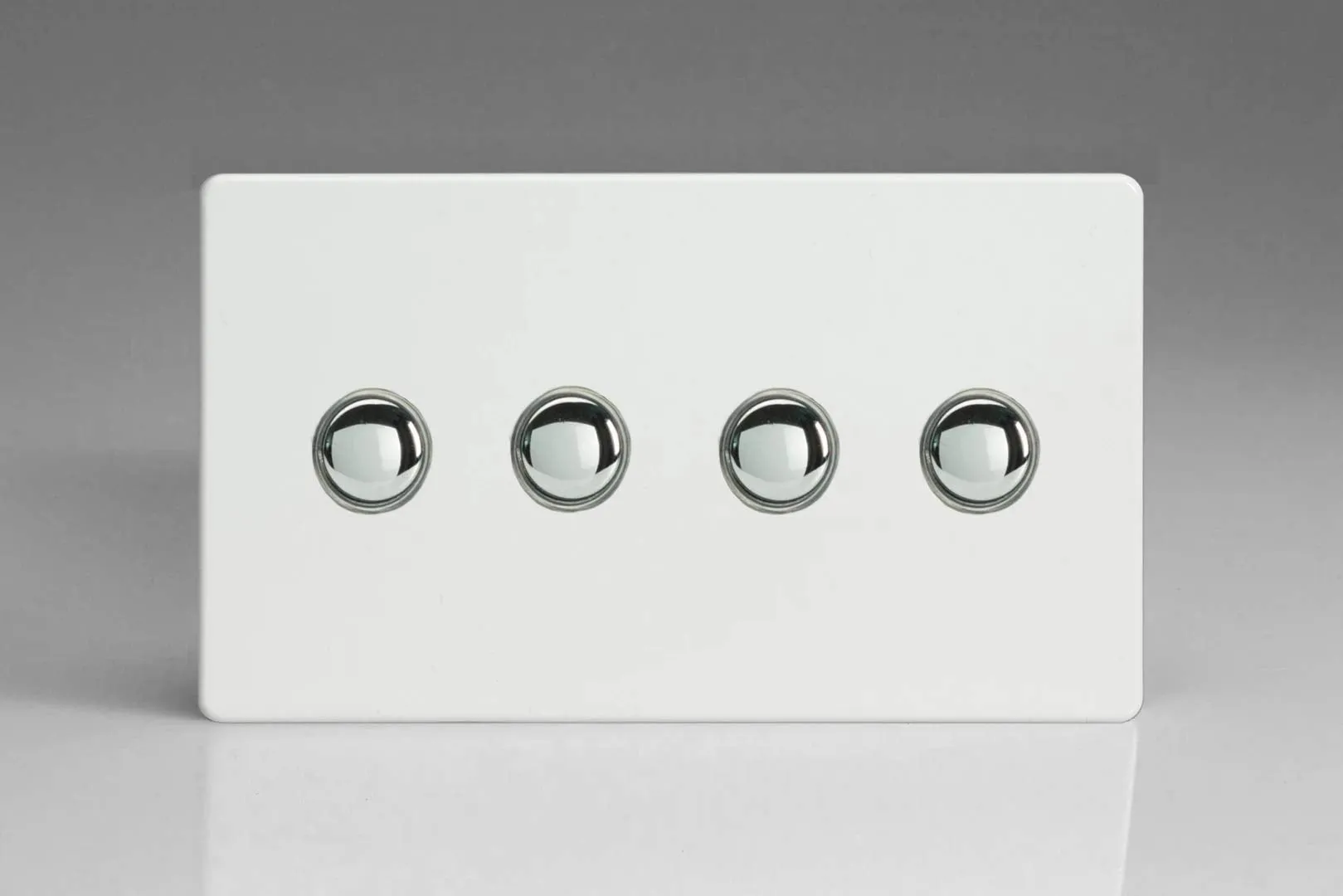 Varilight 4-Gang 6A 1- or 2-Way Push-On/Off Impulse Switch (Twin Plate) Premium White XDQP4S