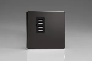 Varilight XDLU4BS Screwless Premium Black 4 Gang 5V DC 4800mA USB Charging Port (Single Plate)