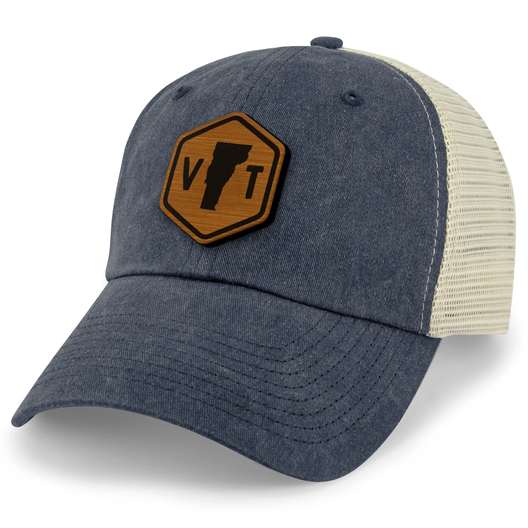 Vermont State Sign Wood Grain Patch Relaxed Trucker