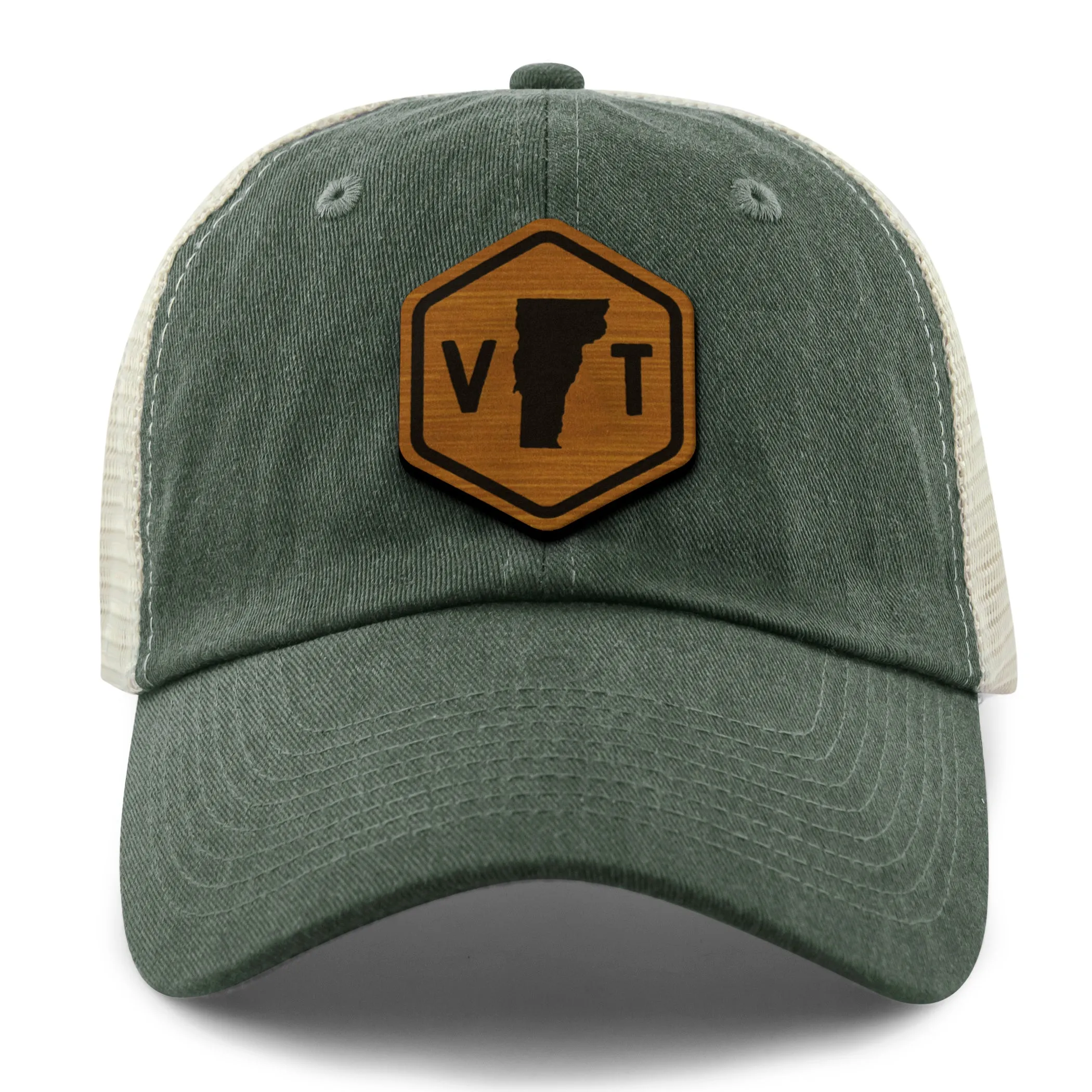Vermont State Sign Wood Grain Patch Relaxed Trucker