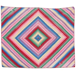 Vintage American Hand Stitched Cotton Multi-Colored Diamond Patchwork Quilt