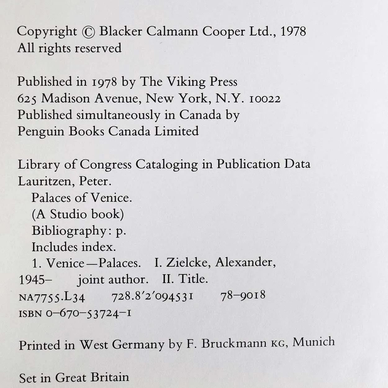 Vintage Book: Palaces of Venice by Alexander Zielcke and Peter Lauritzen