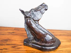 Vintage Bronze Horse Head Sculpture Recast After Charles Marion Russell
