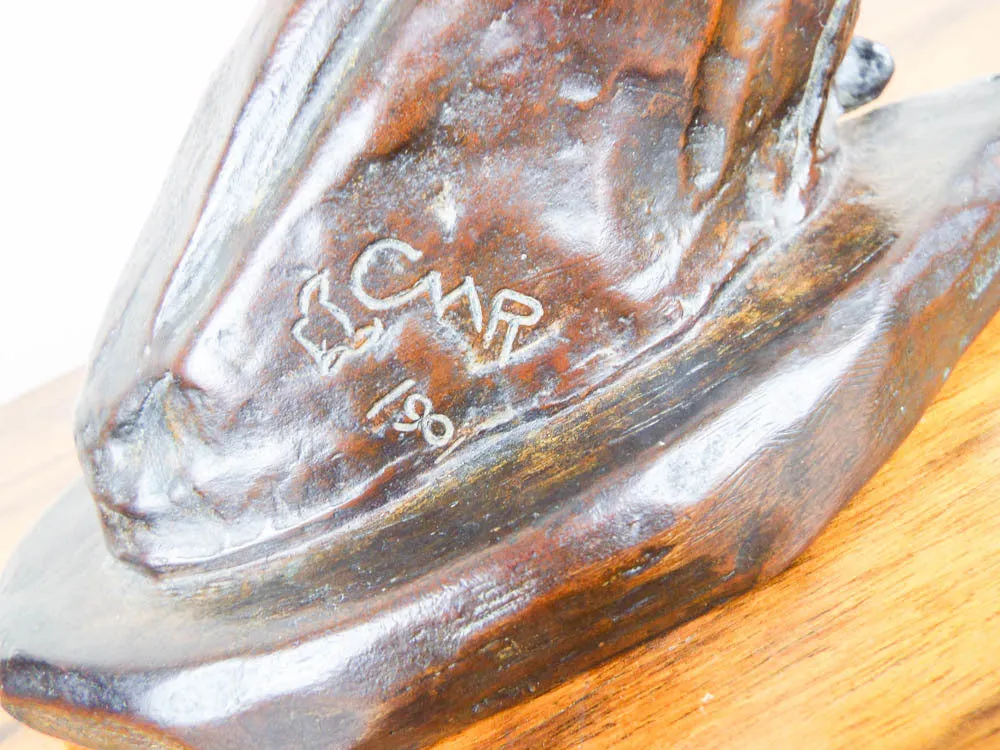 Vintage Bronze Horse Head Sculpture Recast After Charles Marion Russell