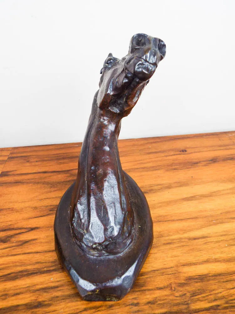 Vintage Bronze Horse Head Sculpture Recast After Charles Marion Russell