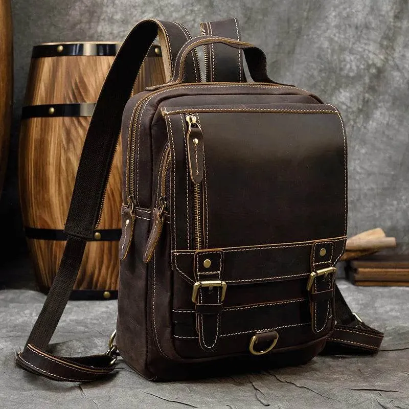 Vintage Genuine Leather Single Shoulder Chest Bag for Men