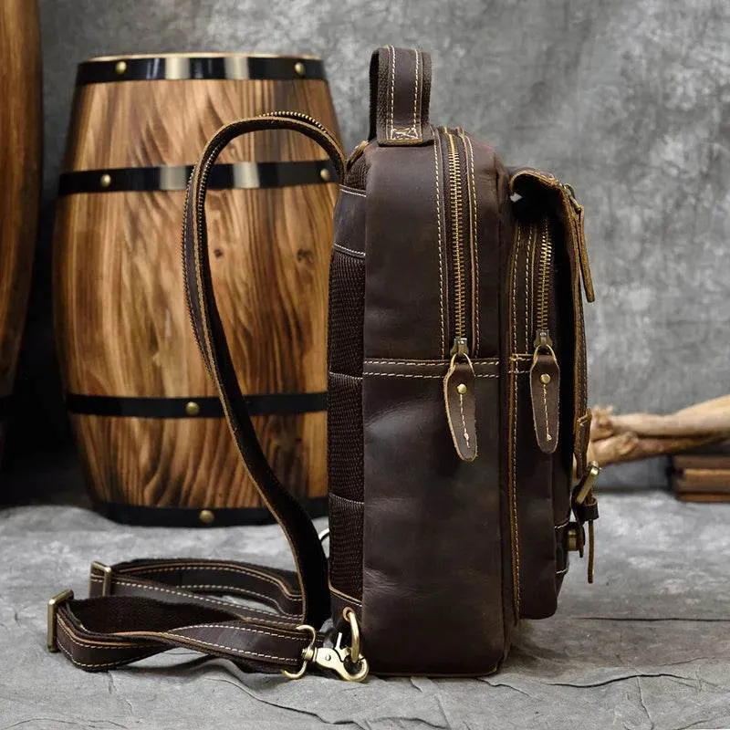 Vintage Genuine Leather Single Shoulder Chest Bag for Men