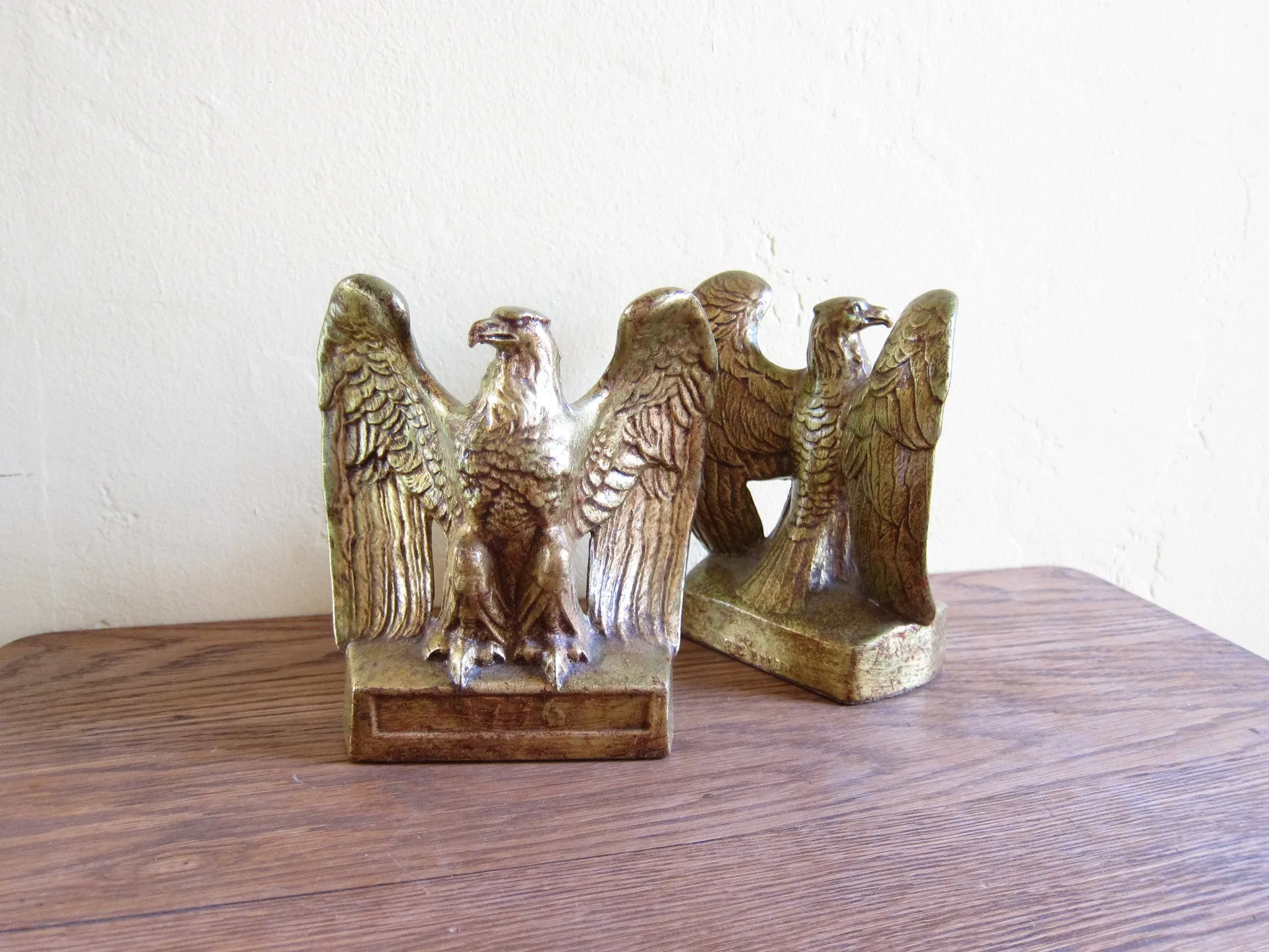 Vintage Gold Eagle Statue Bookends by PMC Craftsman Company