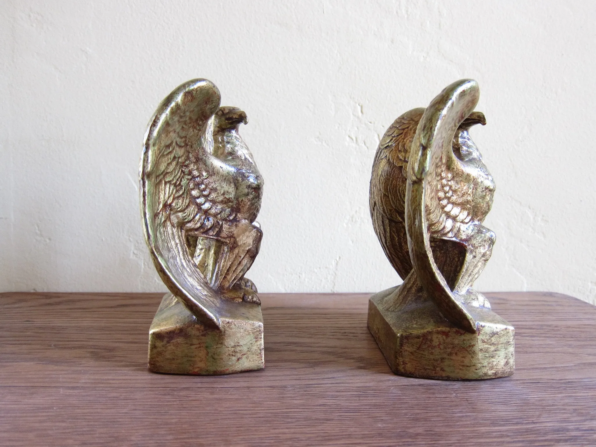 Vintage Gold Eagle Statue Bookends by PMC Craftsman Company