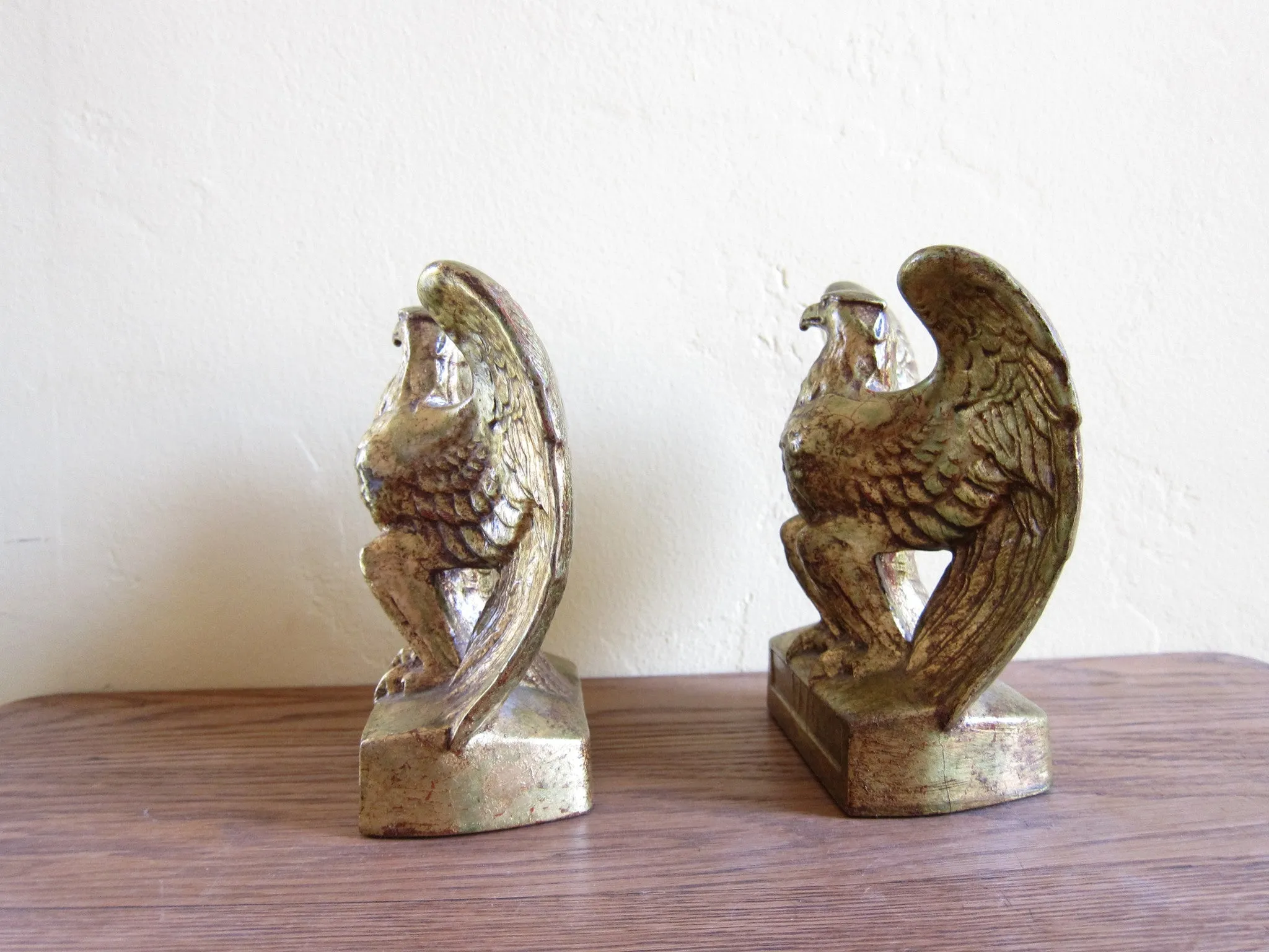 Vintage Gold Eagle Statue Bookends by PMC Craftsman Company
