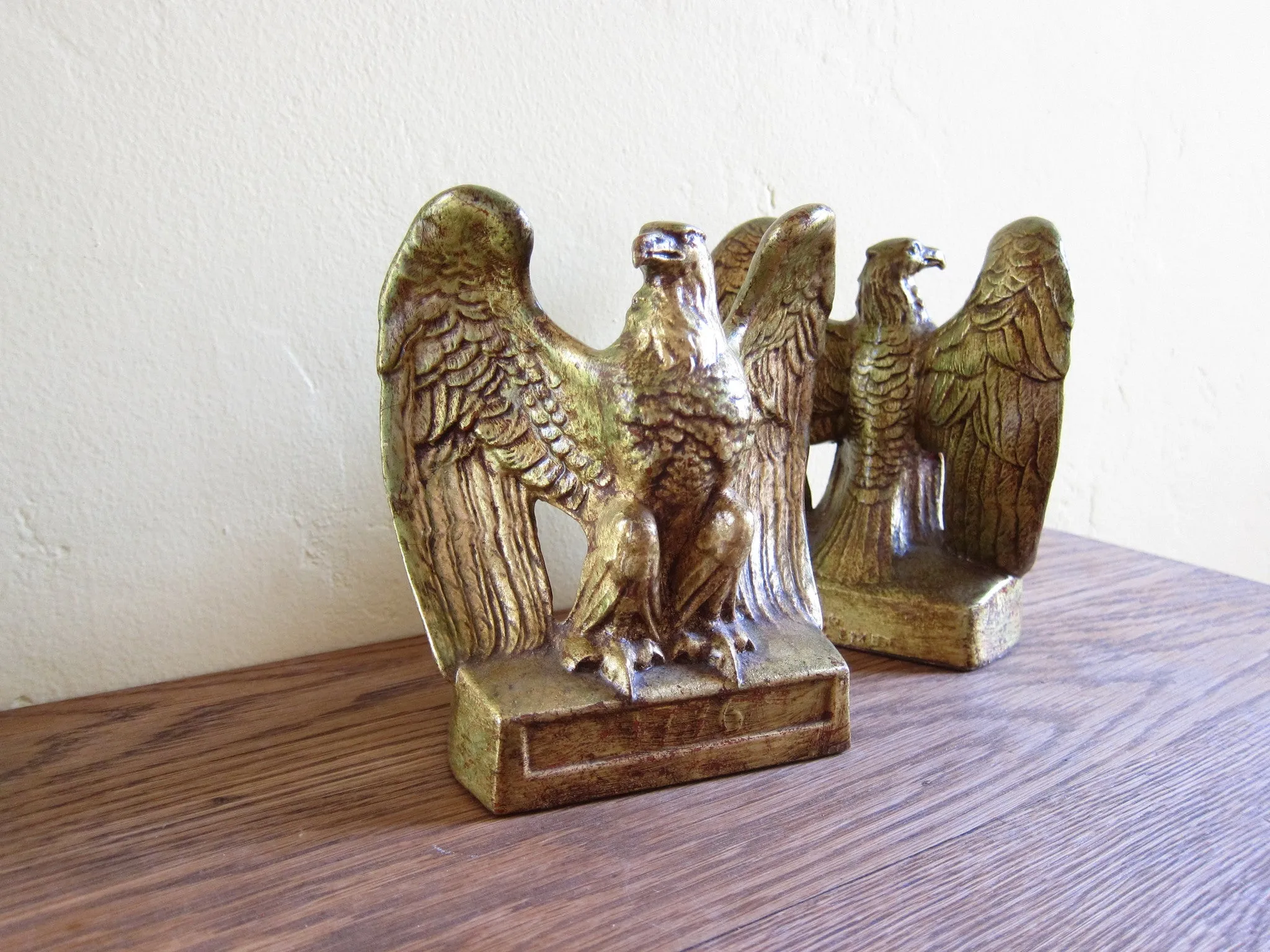 Vintage Gold Eagle Statue Bookends by PMC Craftsman Company