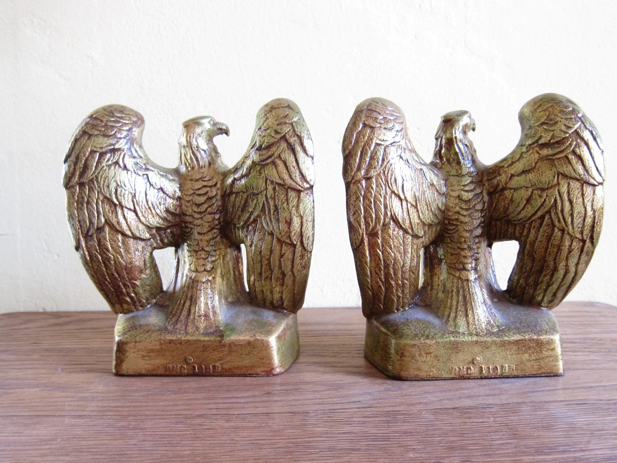Vintage Gold Eagle Statue Bookends by PMC Craftsman Company
