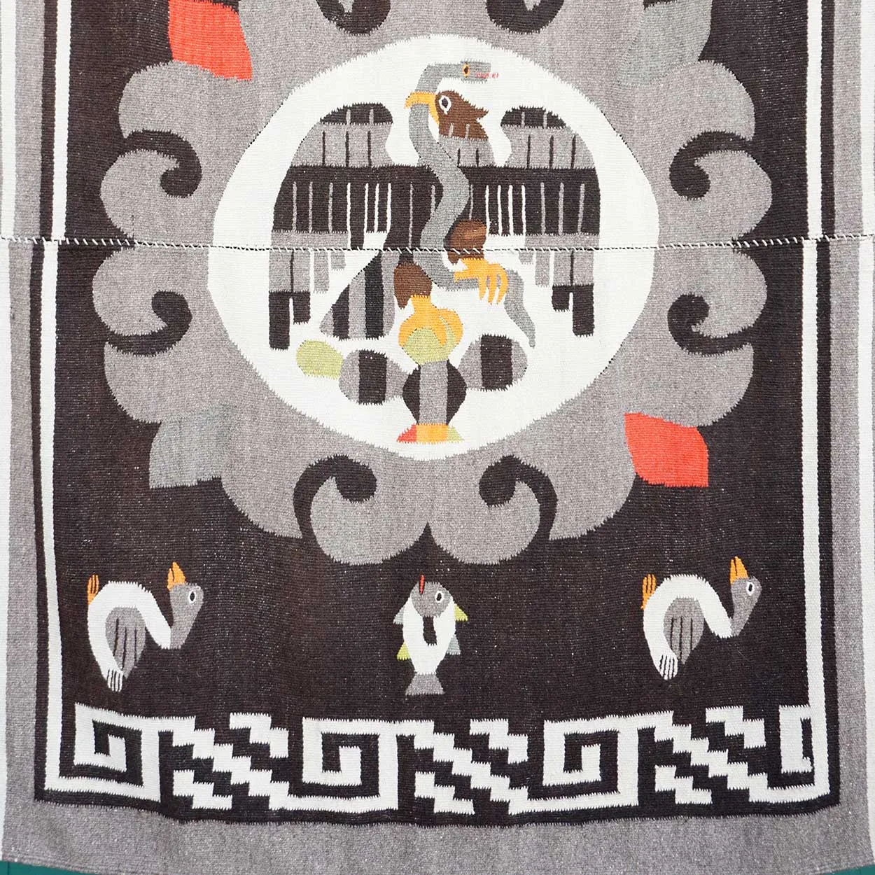 Vintage Large Mexican Cotton and Wool Eagle Fringed Rug / Wall Hanging