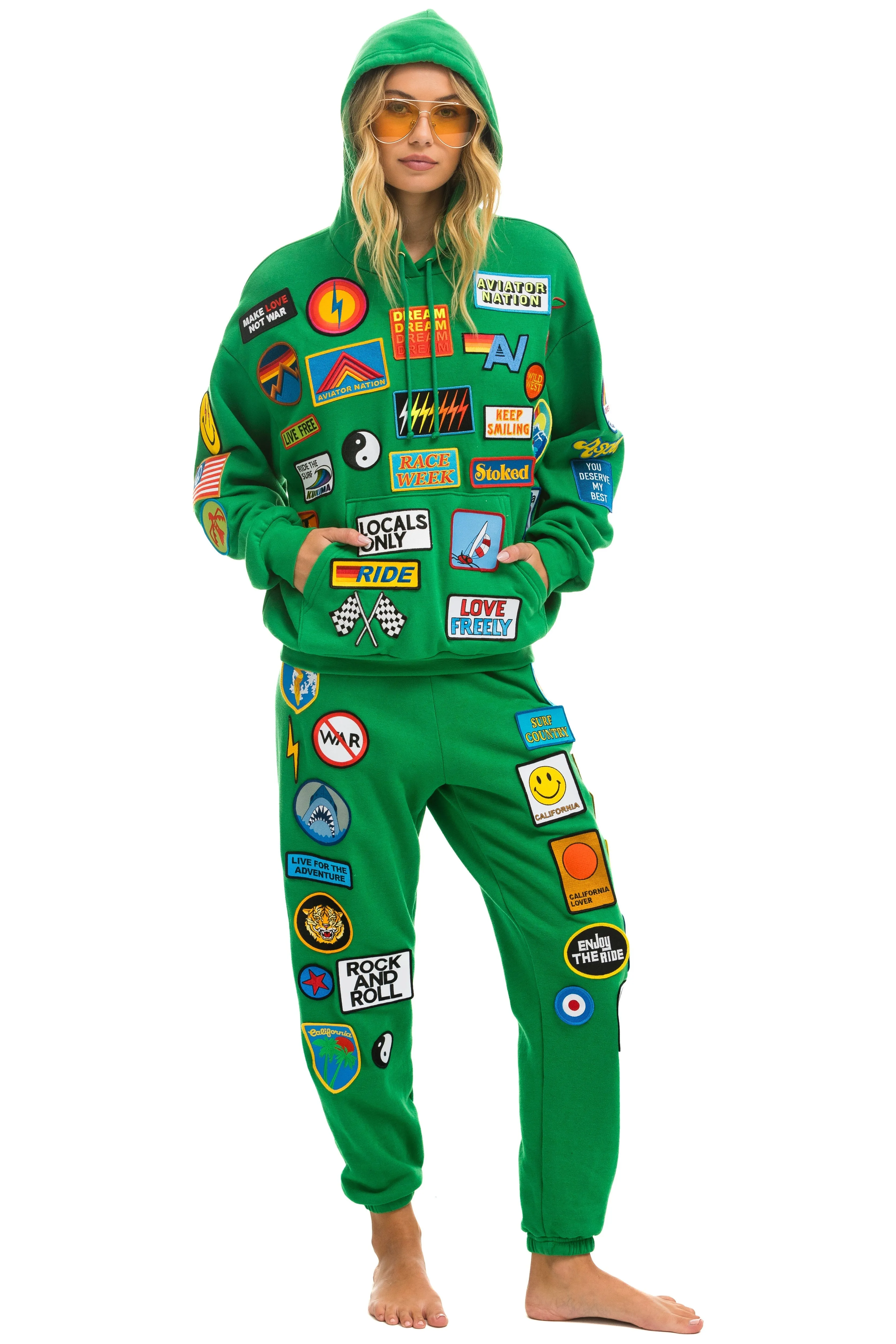VINTAGE PATCH RELAXED PULLOVER HOODIE- KELLY GREEN