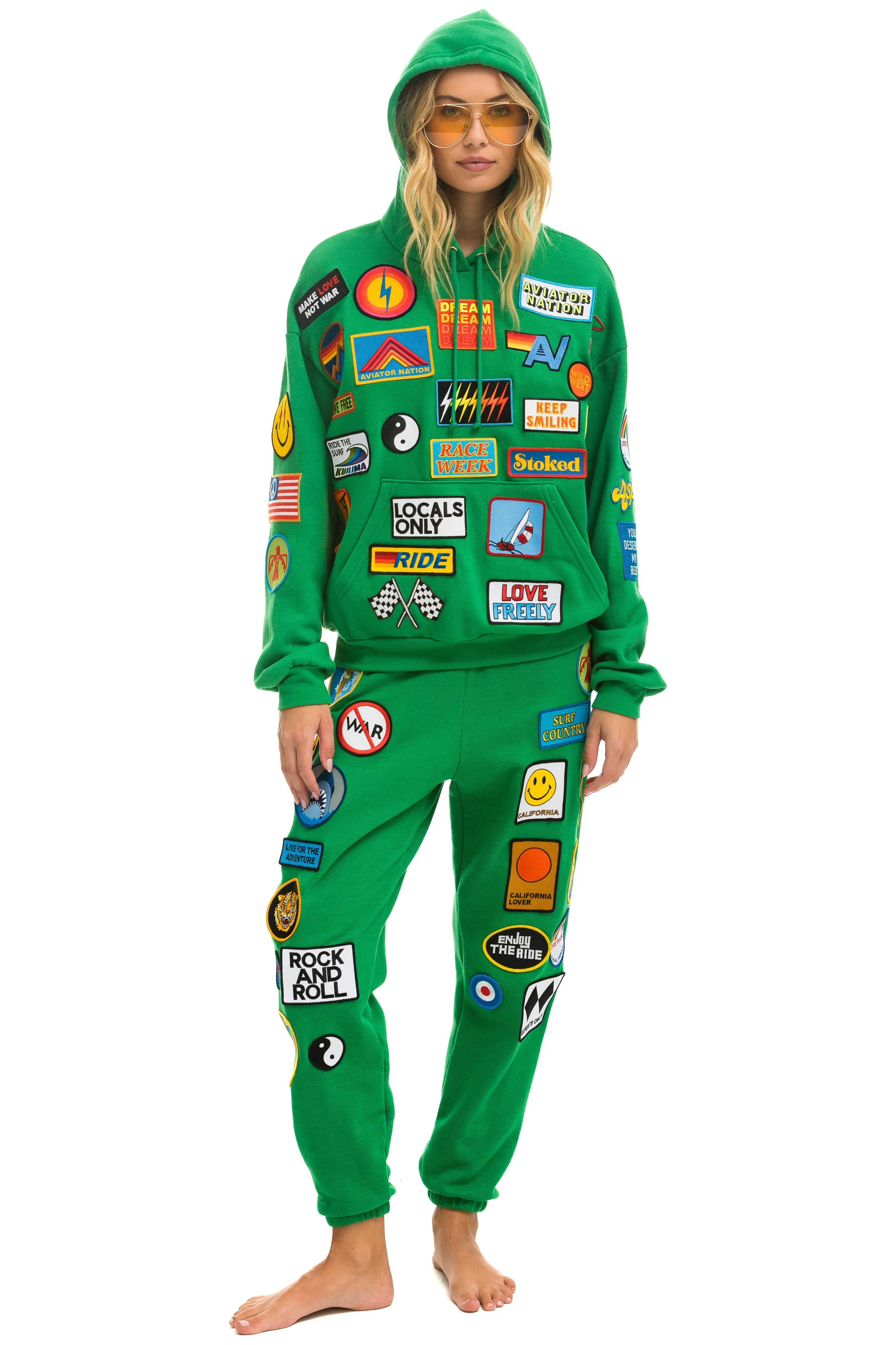 VINTAGE PATCH RELAXED PULLOVER HOODIE- KELLY GREEN