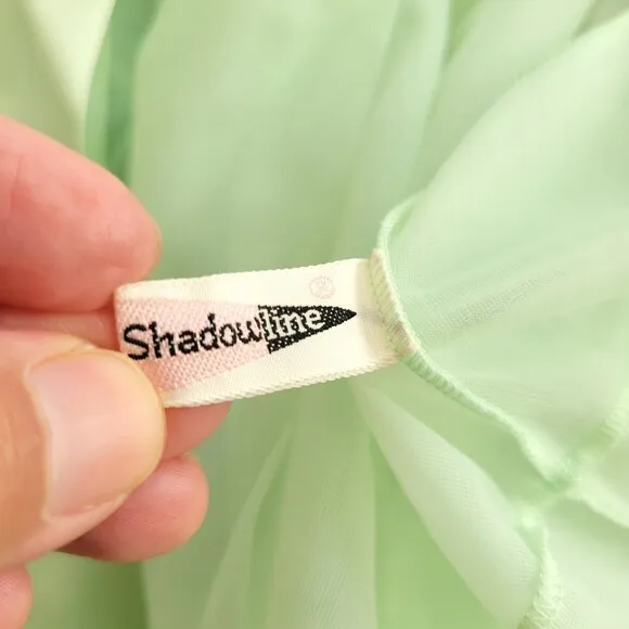 Vintage Shadowline Sea green Nylon Lace Long Sleeve Maxi Nightgown Lingerie Lg
