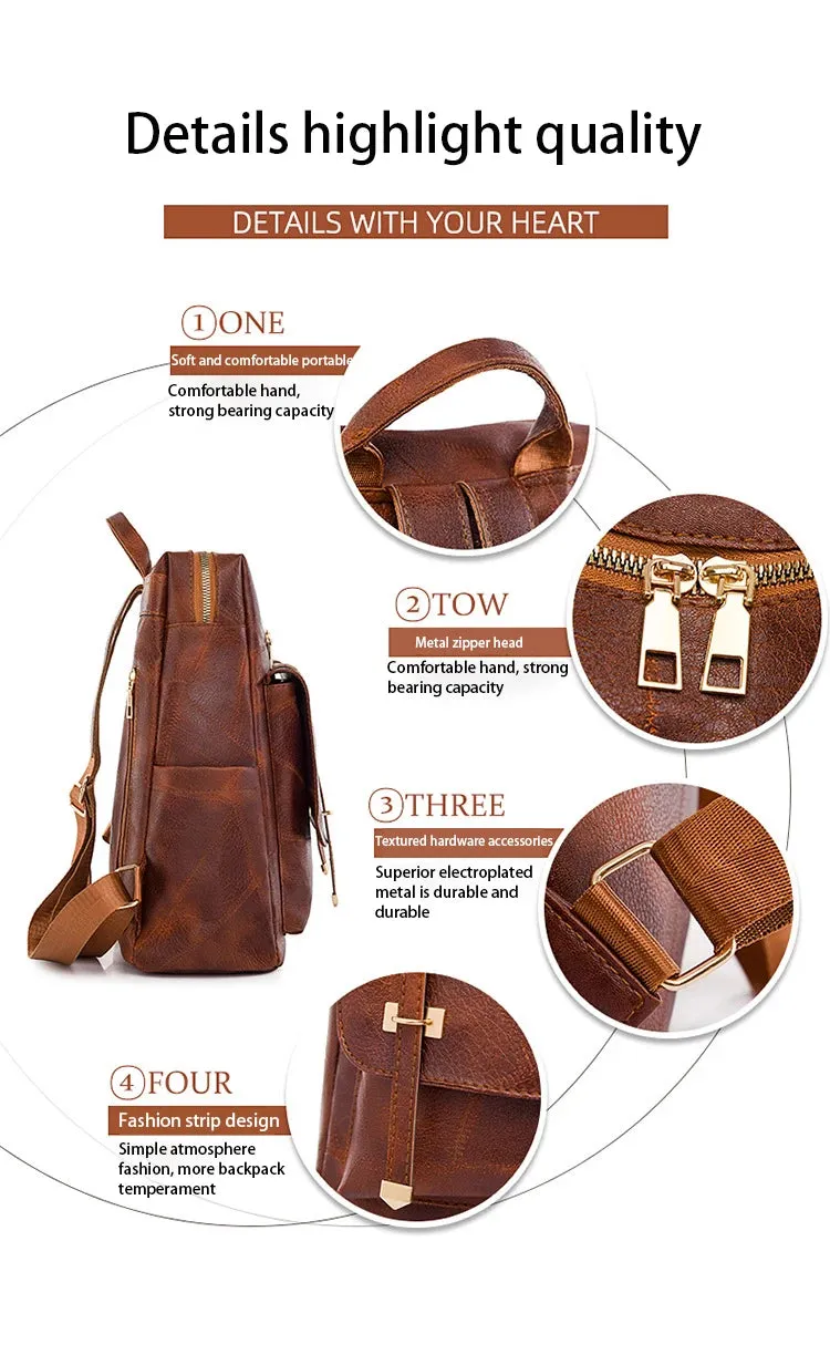 Vintage Women's Bag Large Capacity Leather Daily Commute Travel Women's Backpack Shopping