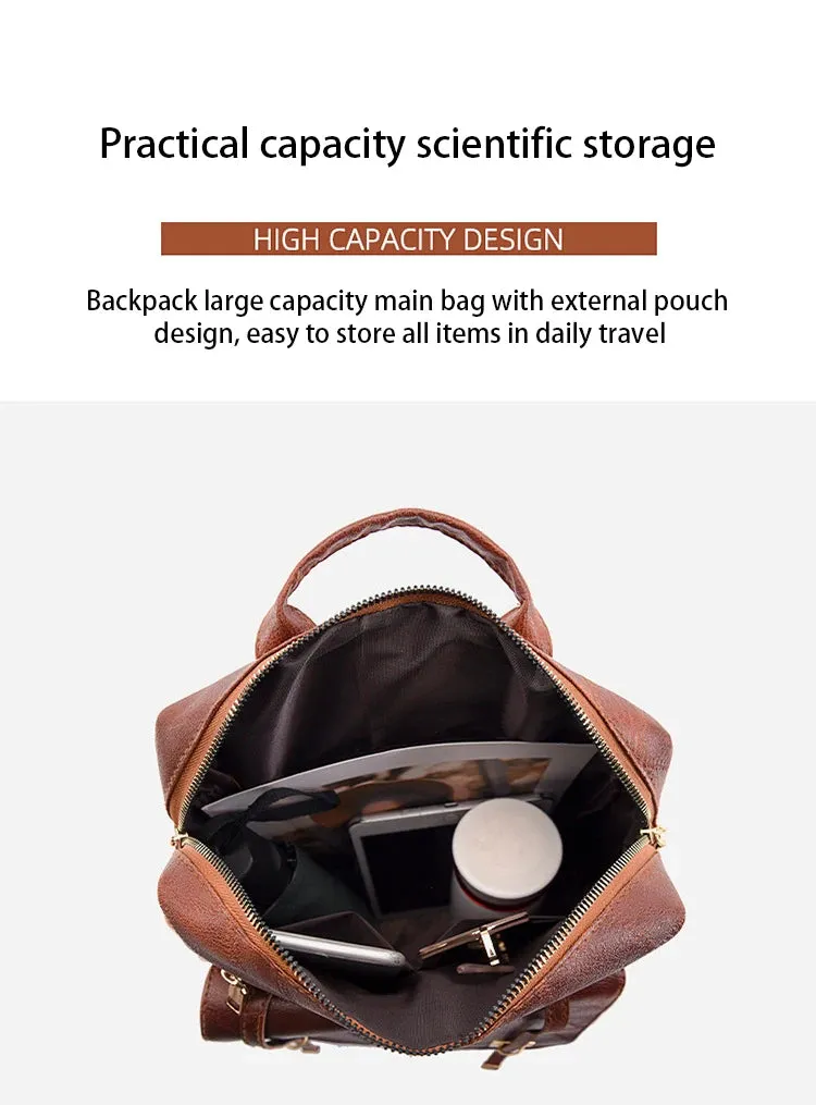 Vintage Women's Bag Large Capacity Leather Daily Commute Travel Women's Backpack Shopping