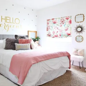 Water Floral Red Linen Relaxed Roman Shade