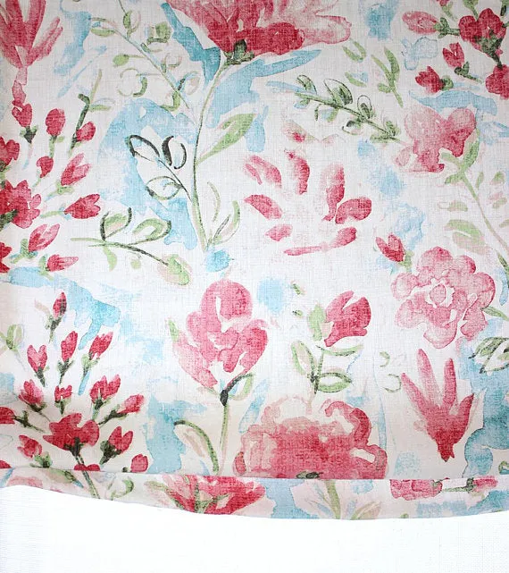 Water Floral Red Linen Relaxed Roman Shade