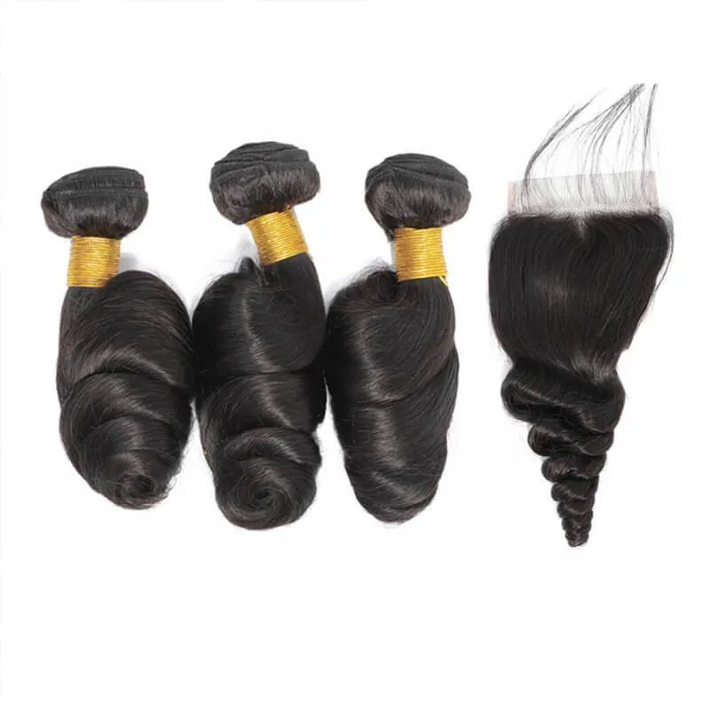 Wavymy 5x5 Lace Closure Virgin Human Hair Loose Wave With 3 Bundles
