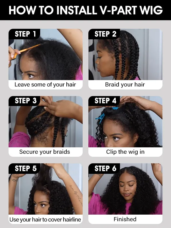 Wavymy V Part Loose Deep Wave Wigs Virgin Human Hair No Glue  No Leave Out Needed V Part Human Hair Wigs