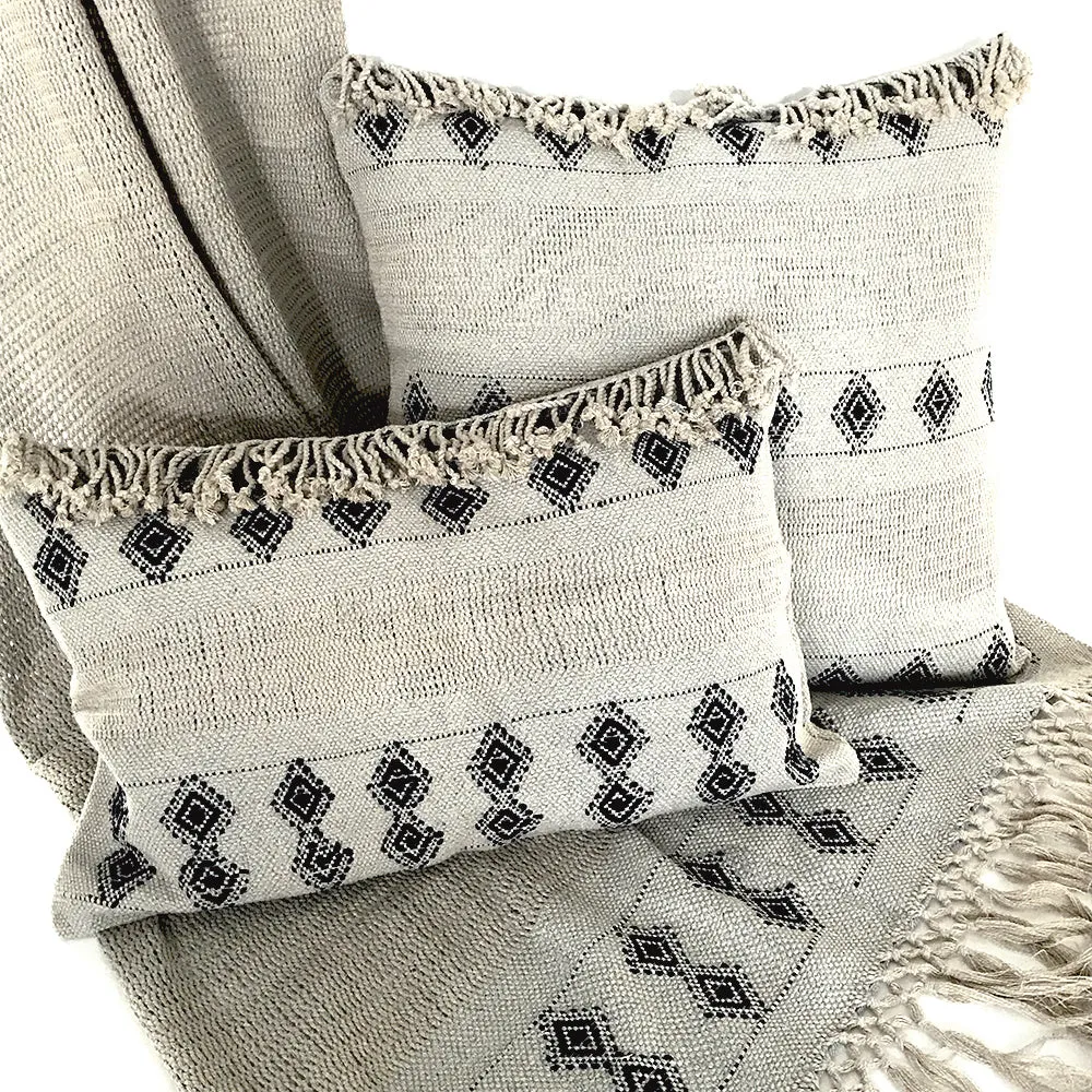 Wayil by Algodones Mayas Large Square Pillow Cover - Mixed Green with Navy Motif