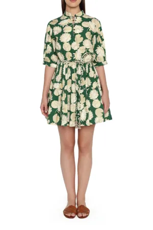 Weekend Mini Dress | Emerald and Sand Water Lily