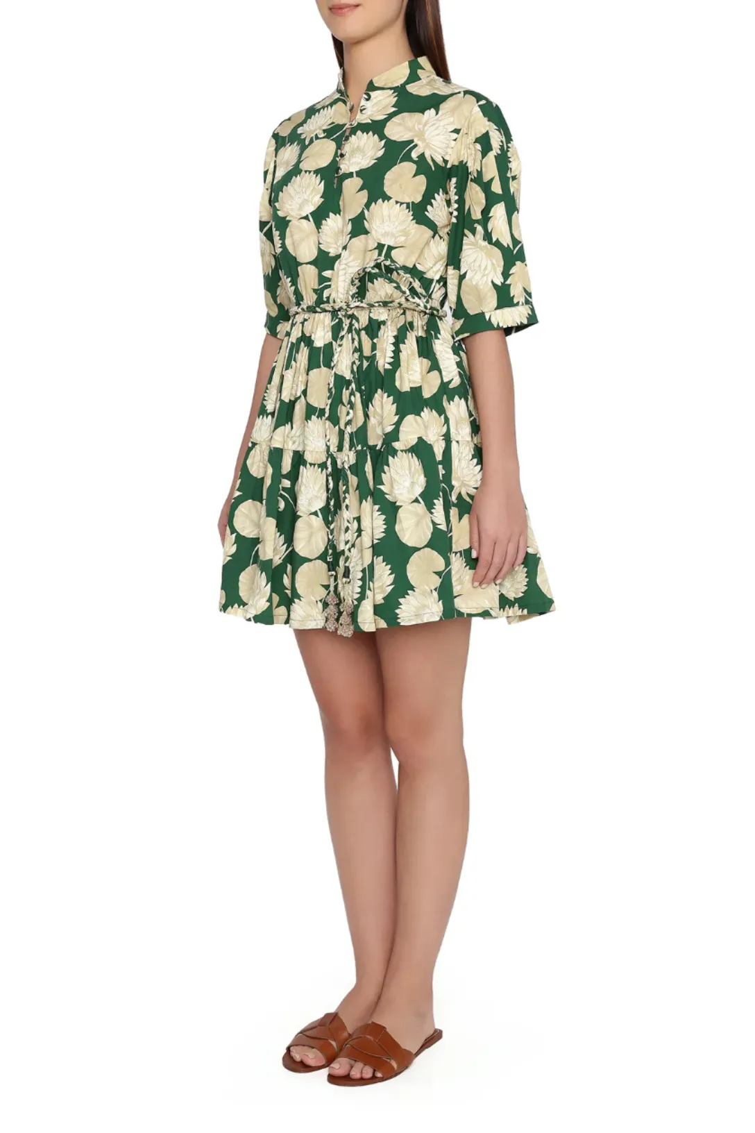 Weekend Mini Dress | Emerald and Sand Water Lily