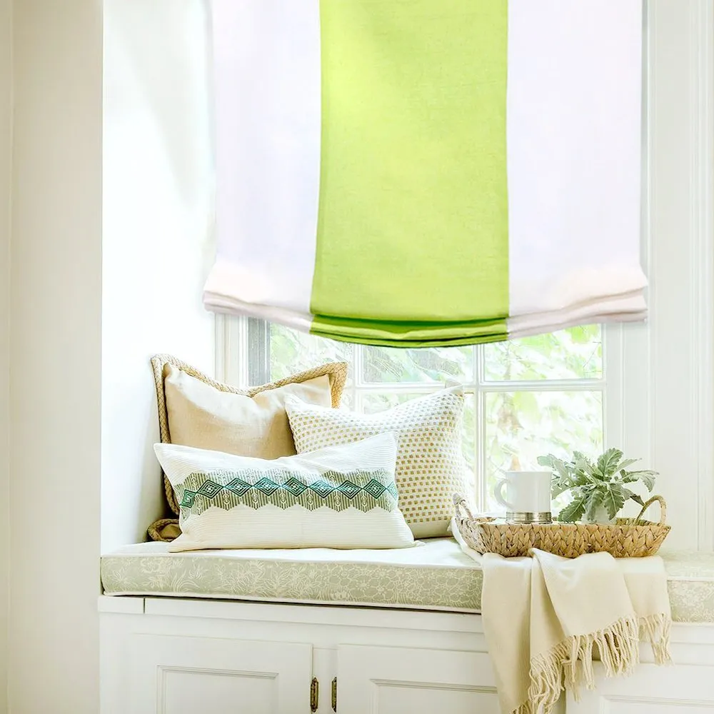 White Green 2 Color Combo Linen Relaxed Roman Shade