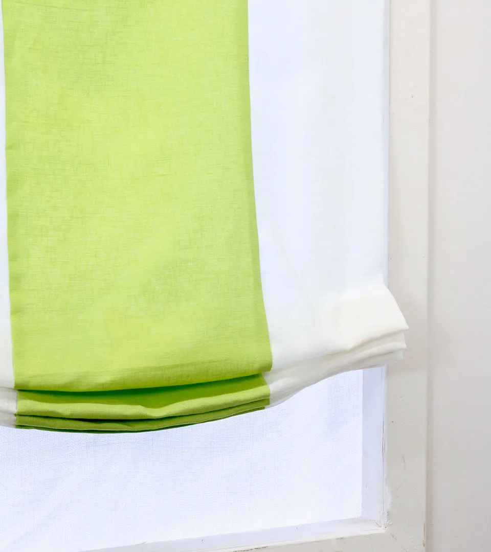 White Green 2 Color Combo Linen Relaxed Roman Shade