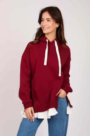 Women Sweat Shirt Short Loose Fit  Burgundy