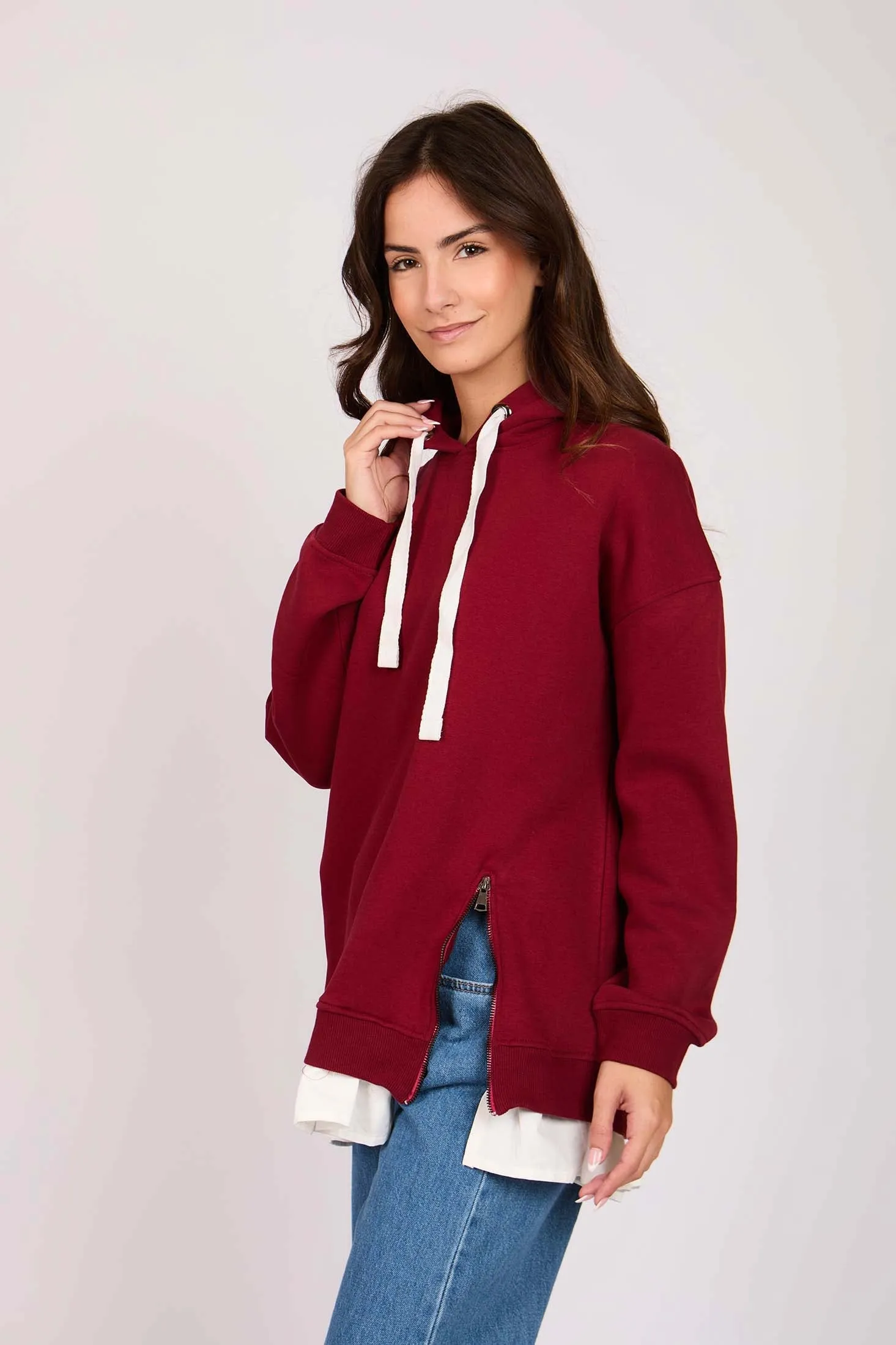 Women Sweat Shirt Short Loose Fit  Burgundy
