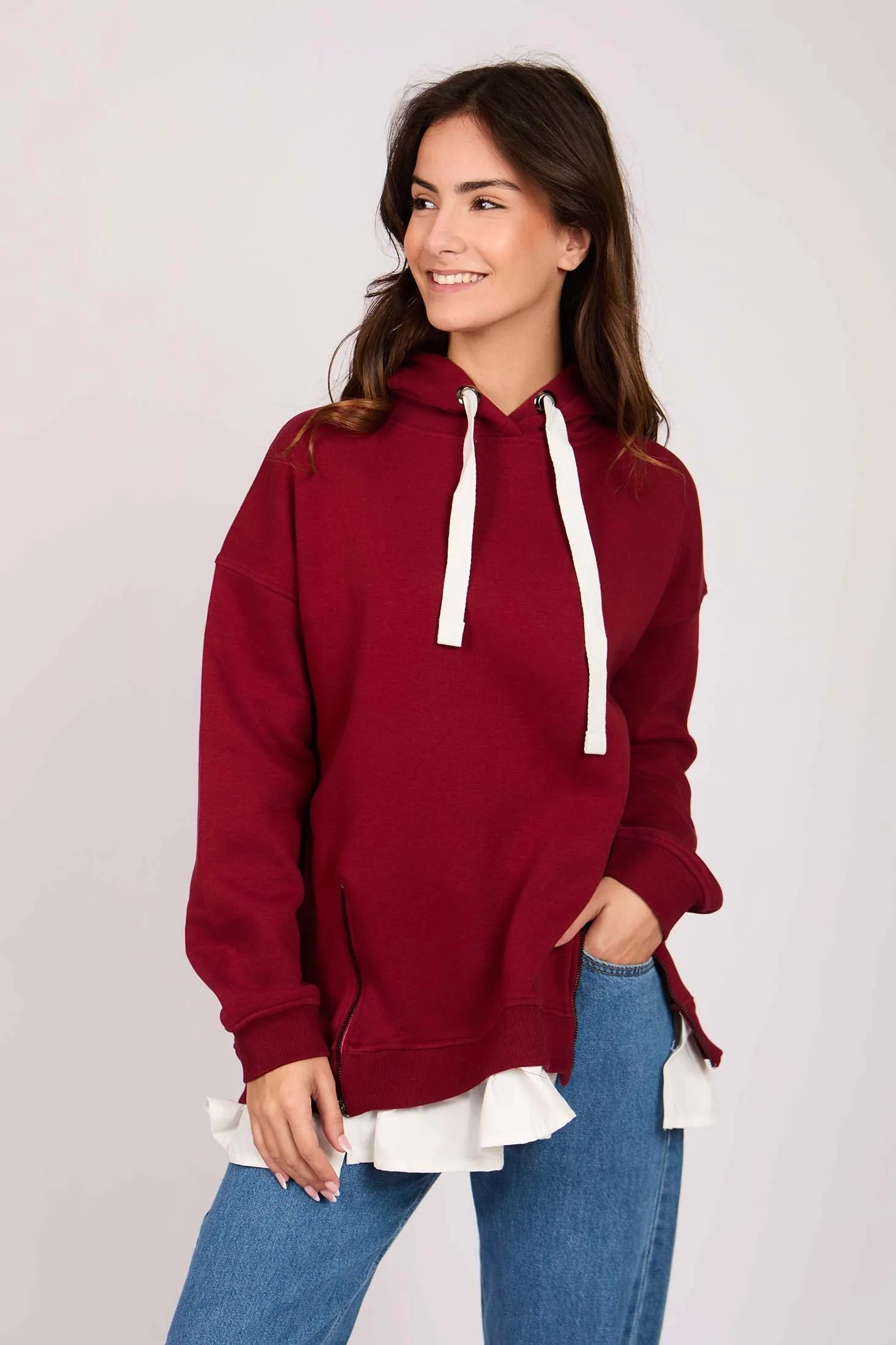 Women Sweat Shirt Short Loose Fit  Burgundy