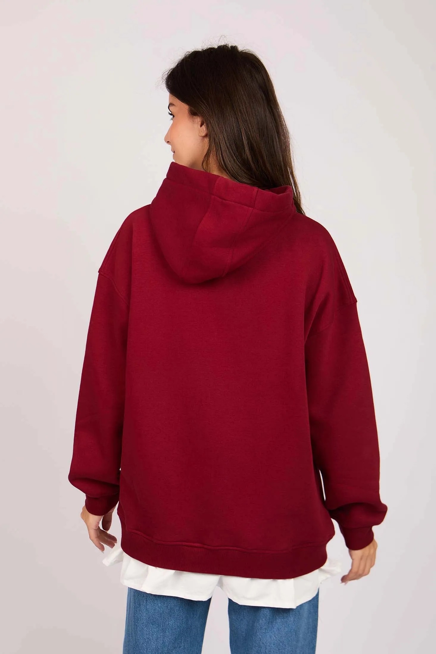 Women Sweat Shirt Short Loose Fit  Burgundy