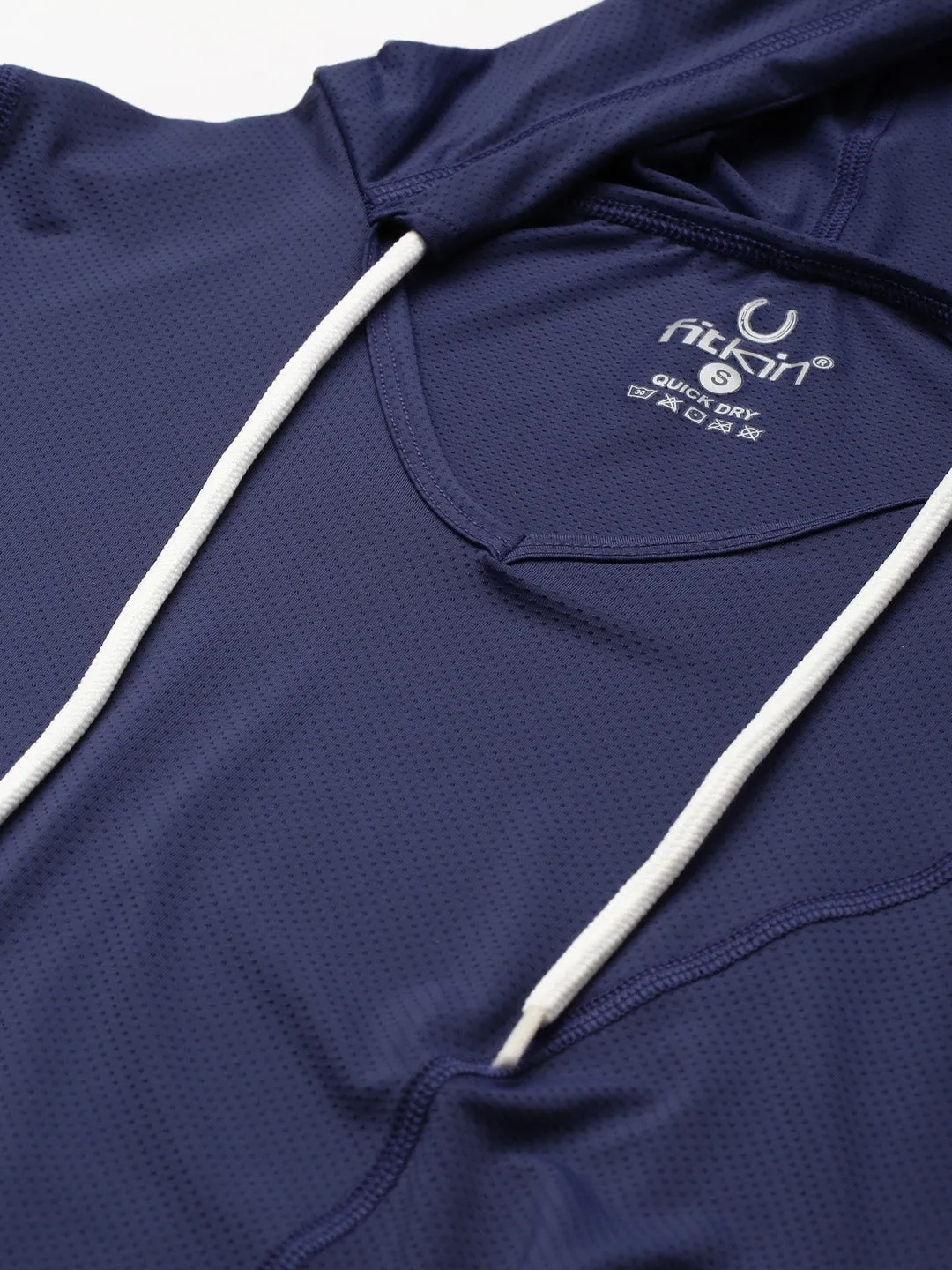 Women's Navy Blue Solid Sporty Hooded T-shirt