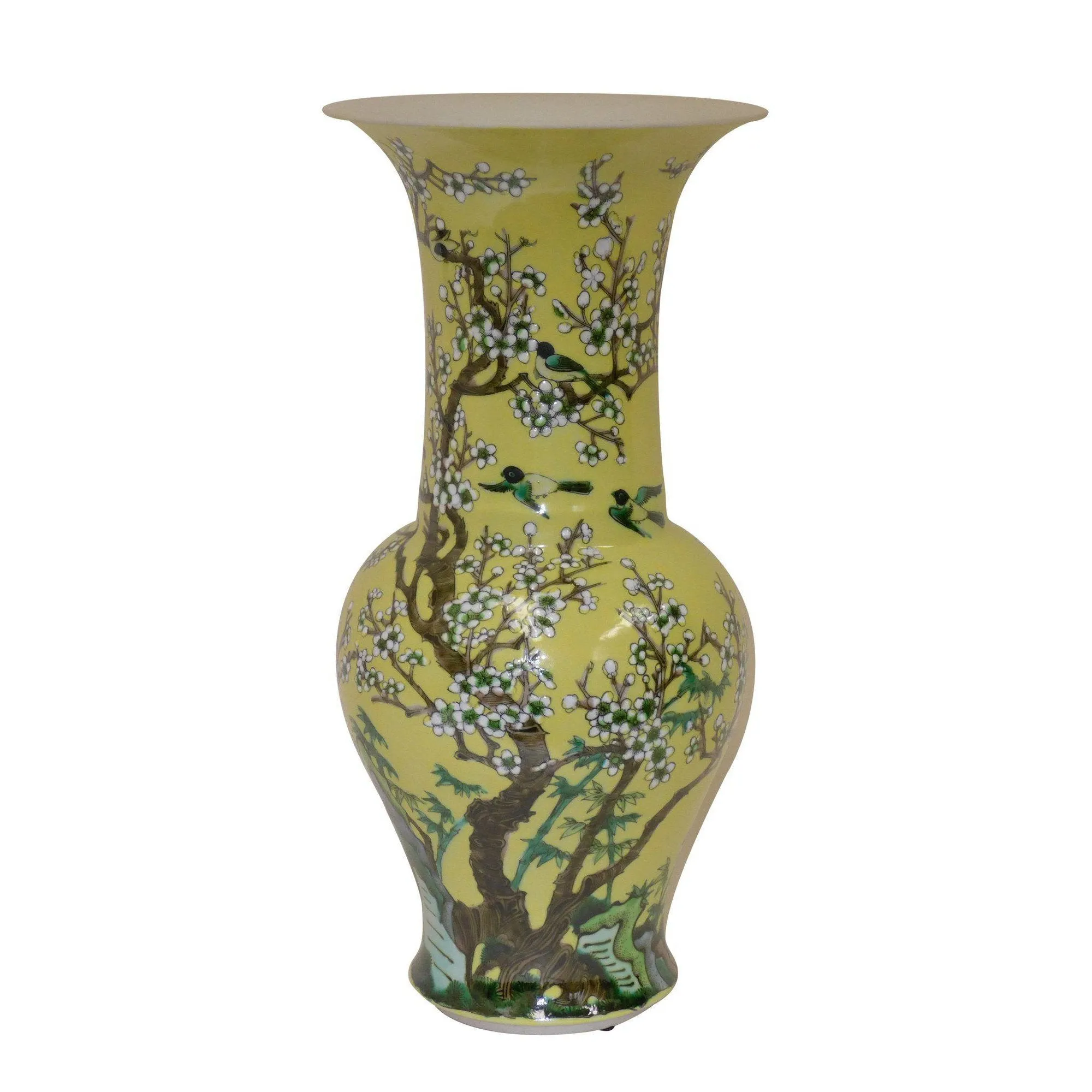 Yellow Ground Phoenix Tail Yen-Yen Vase, 16.5"H