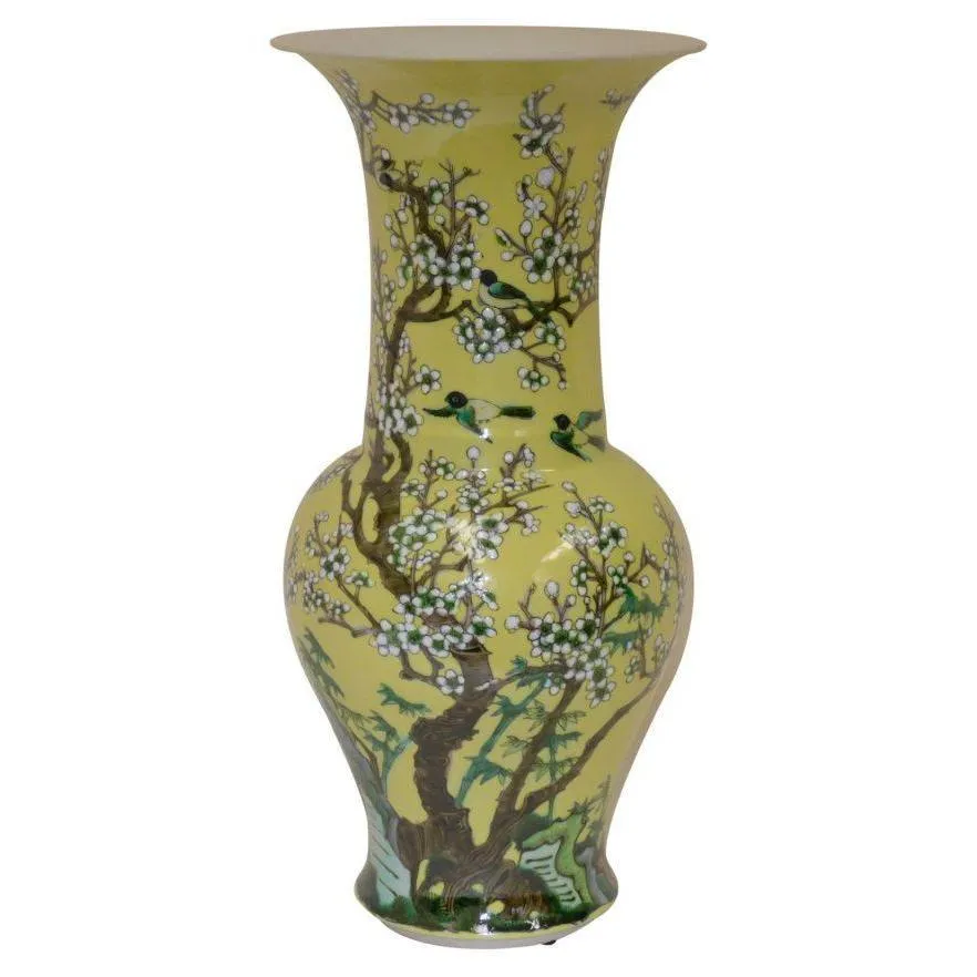 Yellow Ground Phoenix Tail Yen-Yen Vase, 16.5"H